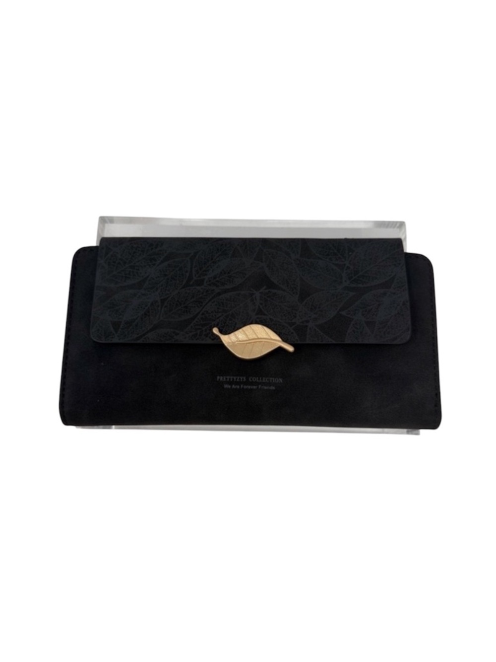 Prettyzys Collection Black Leaf Accent Women's Clutch Wallet